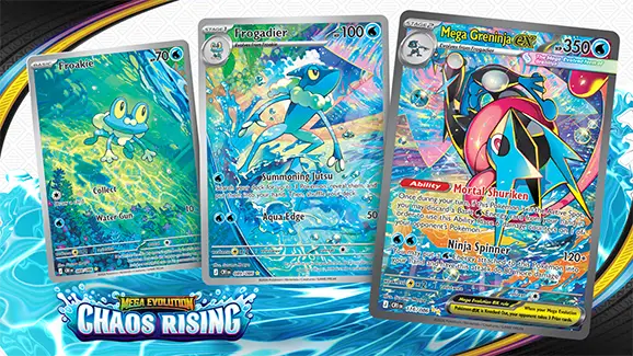 Mega Greninja ex Revealed The Stunning Connected Artwork in Pokémon TCG Chaos Rising